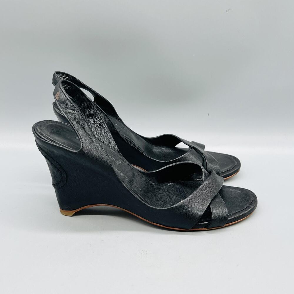 Roberto Del Carlo Sandals Womens 6.5 Black Leather Slingback Wedge Heel Shoes
